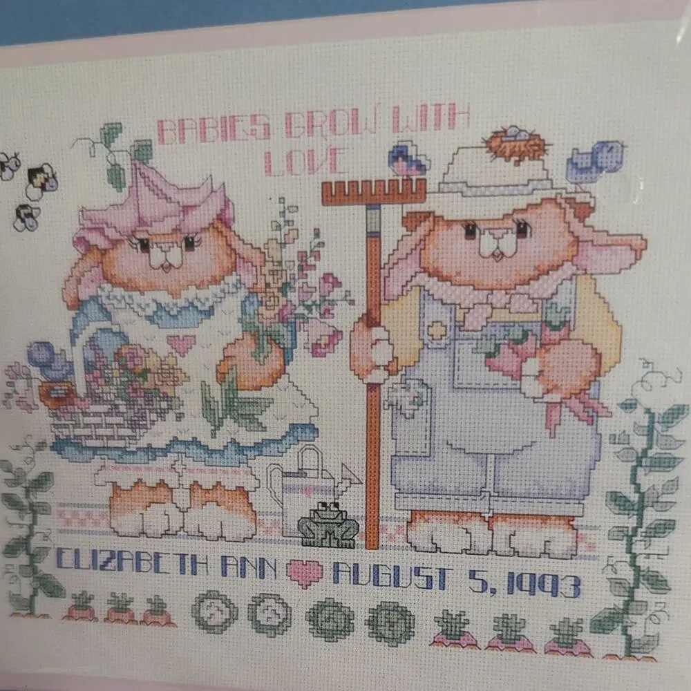 Bucilla Vintage country bunnies birth record crosstitch kit 14